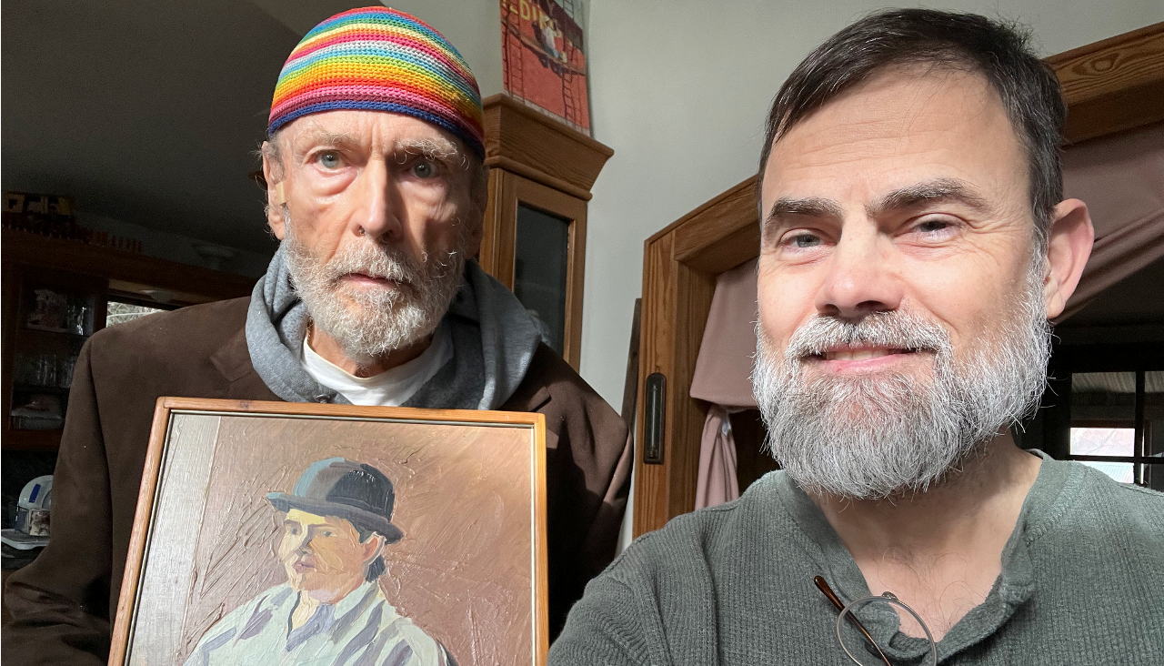 Jude Gaillot with David Zimmerman at his home in Eureka Springs on Dec. 31, 2022