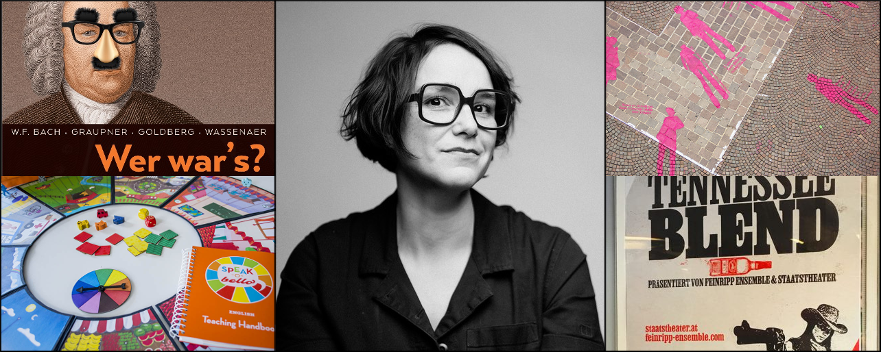 Italy-based graphic designer Sol Kawage shown with samples of her designs