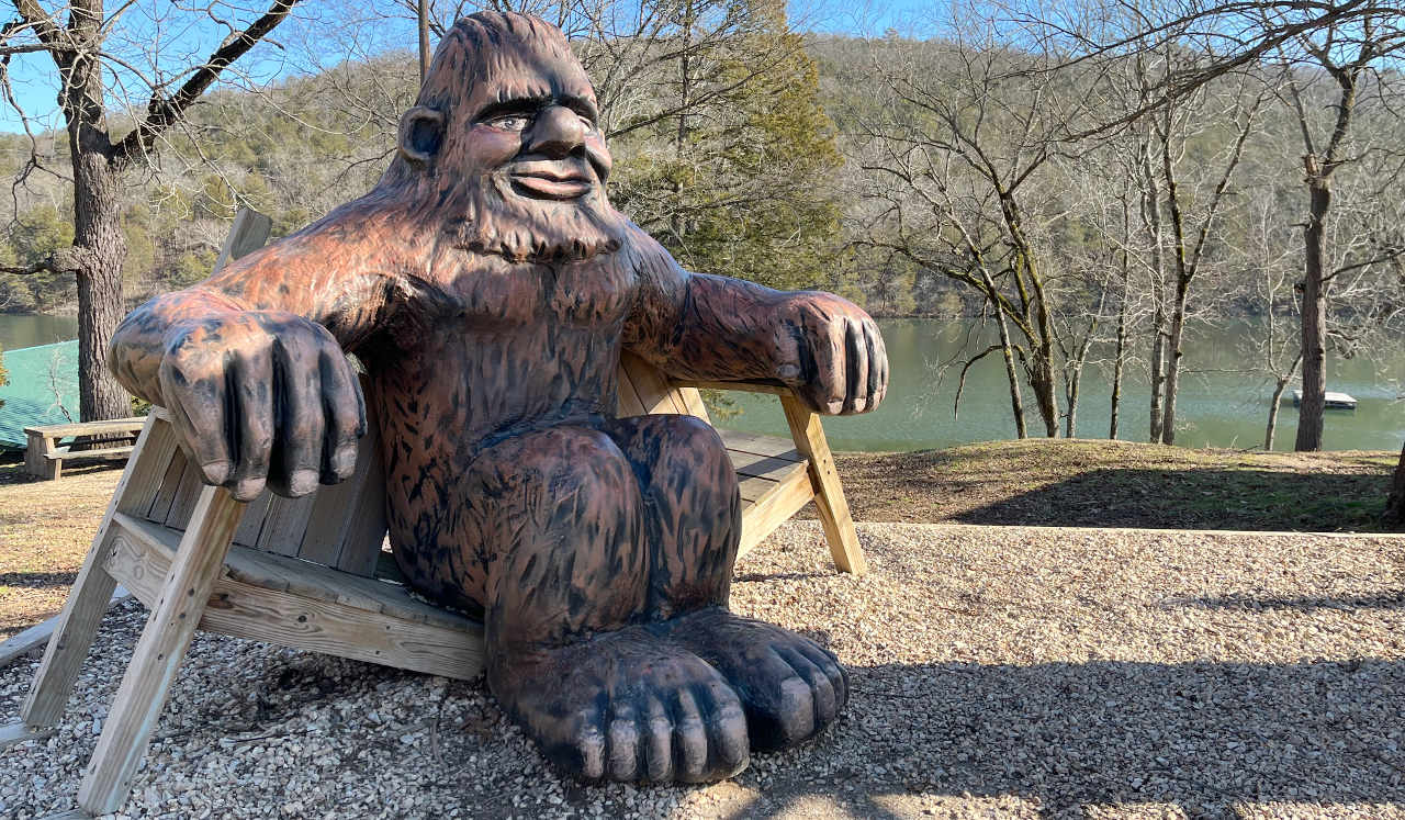 Stephen Feilbach’s Bigfoot sculpture at Lake Leatherwood City Park in Eureka Springs, Arkansas, on Jan. 8, 2023.