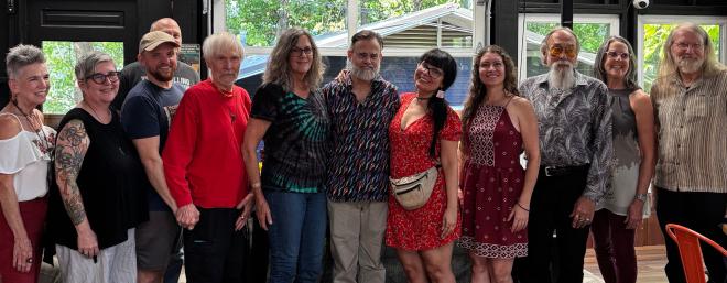Welcome to Eureka Springs audiobook narrators at August 30, 2026, launch at
the Gravel Bar